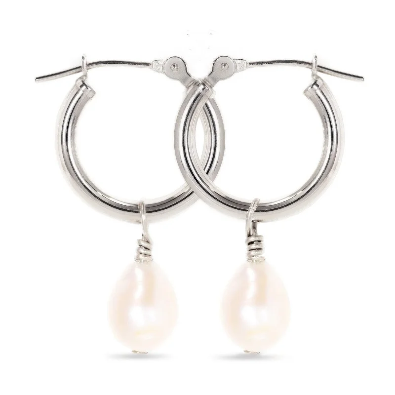 Ladies earrings for promise vibes -Pearl Drop Hoop Earrings