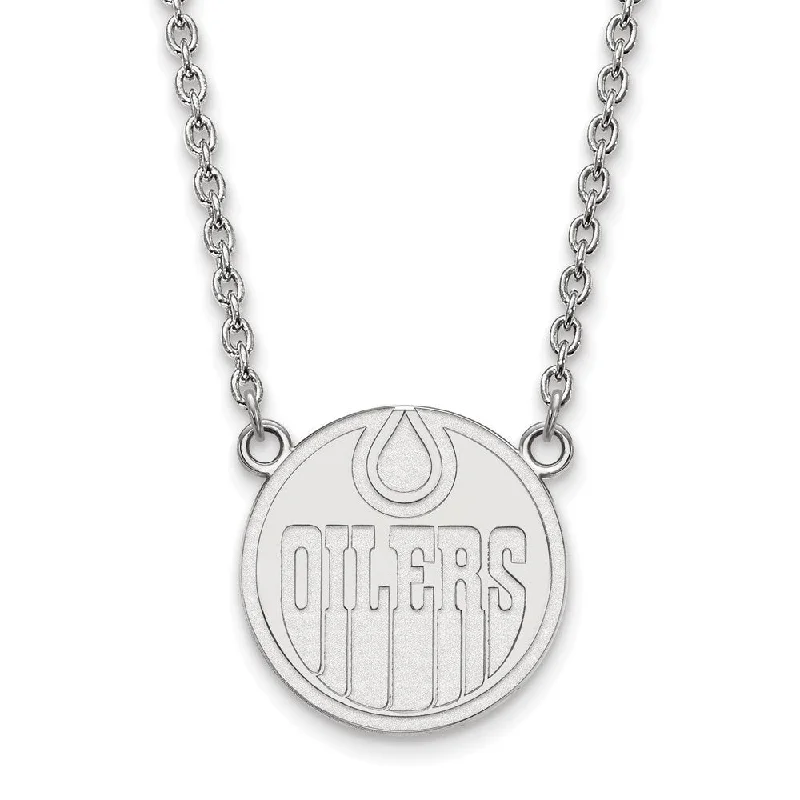 ladies-everyday-gold-necklaces-Sterling Silver NHL Edmonton Oilers Large Necklace, 18 Inch