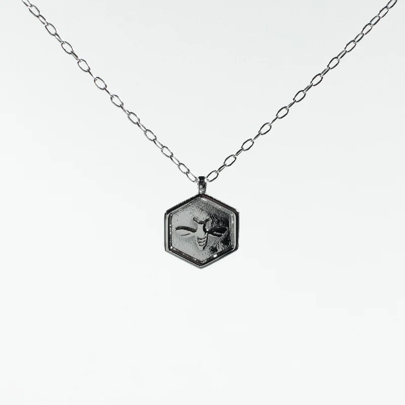 ladies-moon-figaro-chain-necklaces-Silver Hexagon Shaped Honeybee Necklace