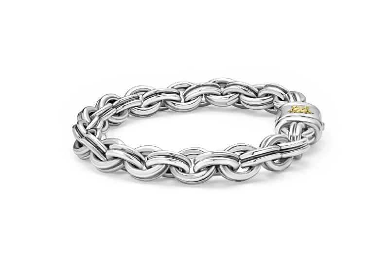 ladies-modern-multi-strand-bracelets-Anthem Double Link Caviar Krunch Chain Bracelet in Sterling Silver and 18K Yellow Gold, Size 8