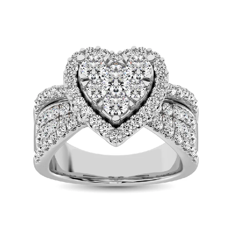 Ladies wedding rings with monogram bands -Diamond 1 Ct.Tw. Heart Engagement Ring in 14K White Gold