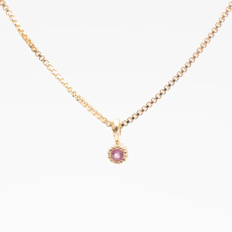 ladies-birthstone-bar-pendant-necklaces-Gold Vermeil Tiny Milgrain Edge Pink Sapphire Necklace