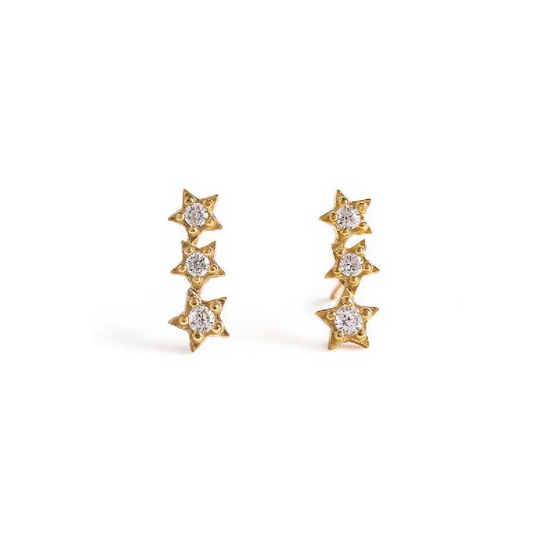 Ladies earrings for nomad charm -Tri Star Dainty Stud Earrings