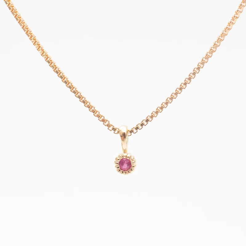 ladies-infinity-bar-pendant-necklaces-Gold Vermeil Tiny Milgrain Edge Ruby Necklace