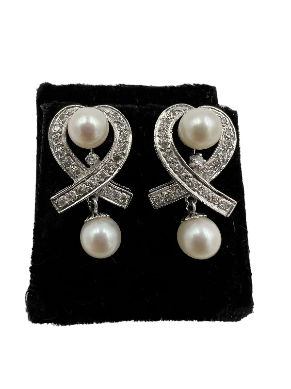 Ladies earrings with burst elegance -1950s Diamond Pearl Drop Earrings