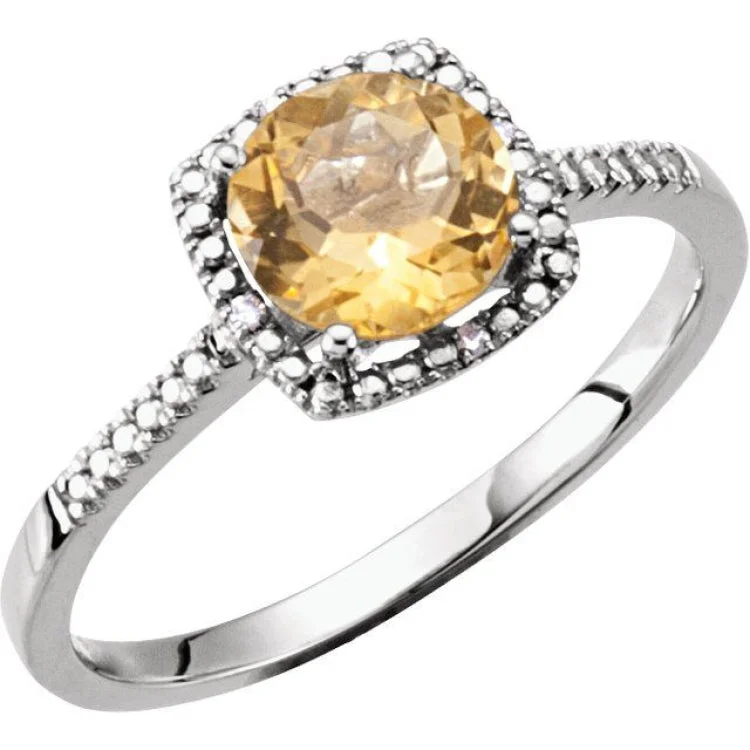 Ladies rings for special occasions -Sterling Silver Natural Citrine & .01 CTW Natural Diamond Ring