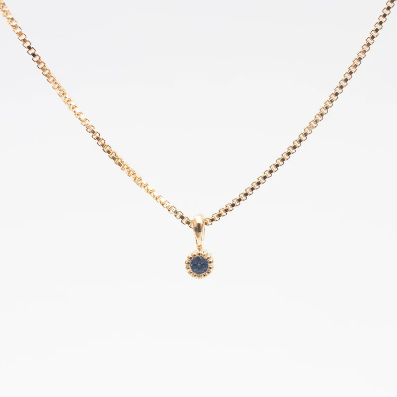 ladies-silver-flower-necklaces-Gold Vermeil Tiny Milgrain Edge Blue Sapphire Necklace