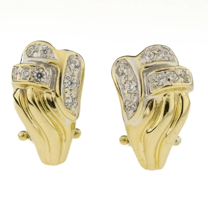 Ladies earrings with antler studs -0.25ctw Round Diamond Omega Back Earrings in 14K Two Tone Gold