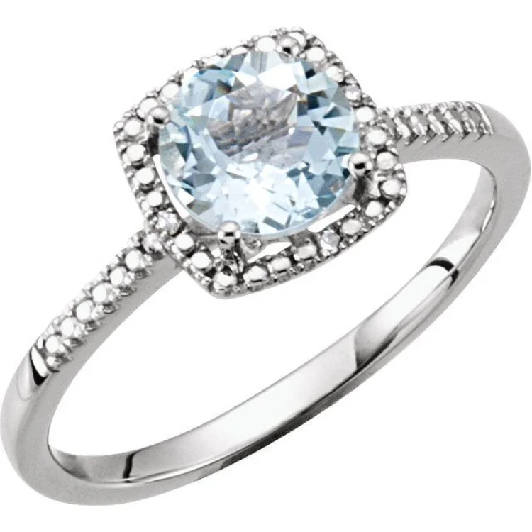 Ladies rings for festive charm -Sterling Silver Natural Aquamarine & .01 CTW Natural Diamond Ring