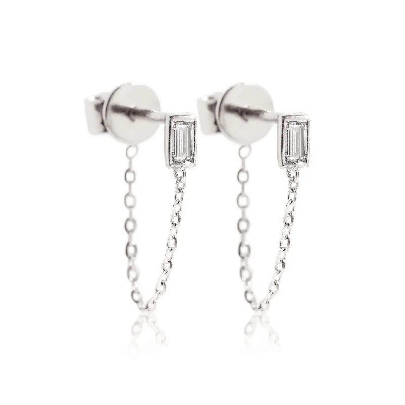 Ladies earrings for office style -Baguette Diamond Chain Earrings