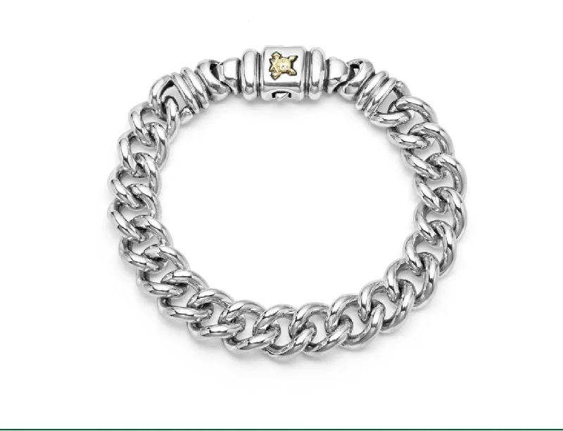 ladies-ethnic-wraparound-bracelets-Anthem Curb Krunch Crest Chain Bracelet in Sterling Silver and 18K Yellow Gold, Size 7