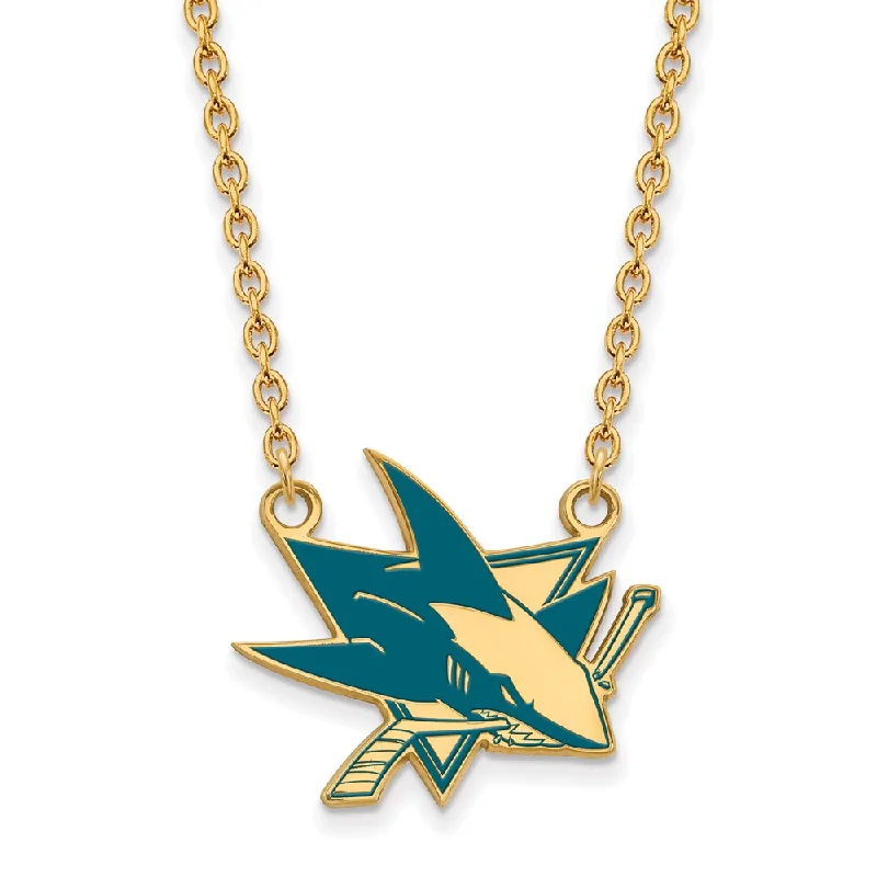 ladies-bohemian-heart-locket-necklaces-SS 14k Yellow Gold Plated NHL San Jose Sharks LG Enamel Necklace, 18in