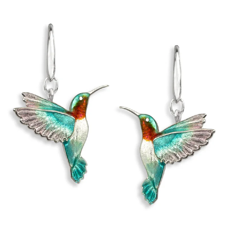 Ladies earrings soft shine -Enamel Hummingbird Wire Earrings in SIlver by Nicole Barr