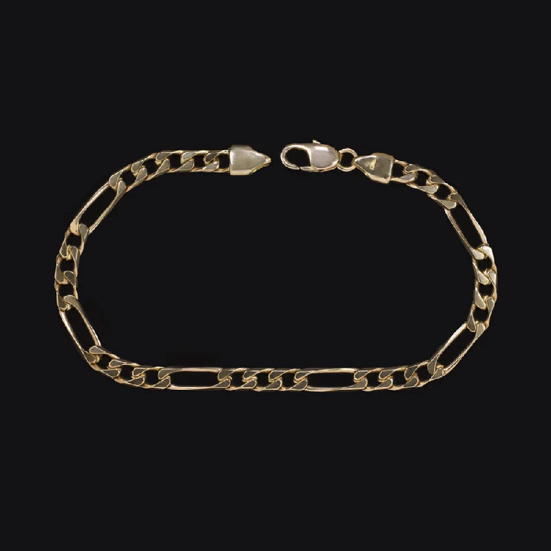 ladies-minimalist-silver-bracelets-SOLID 14k YELLOW GOLD FIGARO LINK CHAIN BRACELET 13gm FLAT CURB EVERYDAY MENS