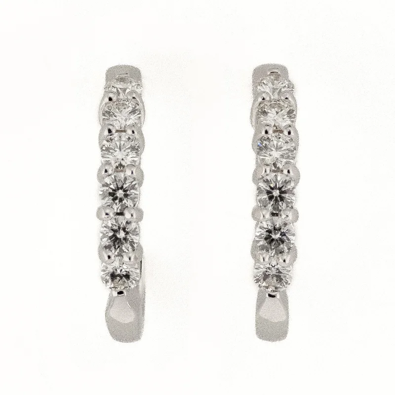 Ladies earrings for style charm -1.00ctw Diamond Half Hoop Earrings in 18K White Gold