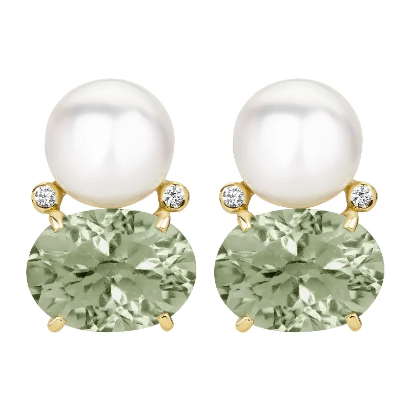 Ladies earrings for runway charm -Earrings - South Sea Pearl, Green Quartz And Diamond