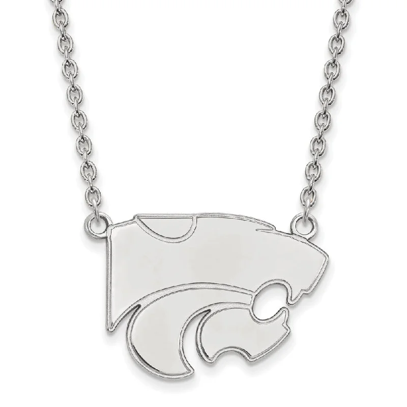 ladies-diamond-rose-gold-necklaces-Sterling Silver Kansas State Large Wildcat Pendant Necklace