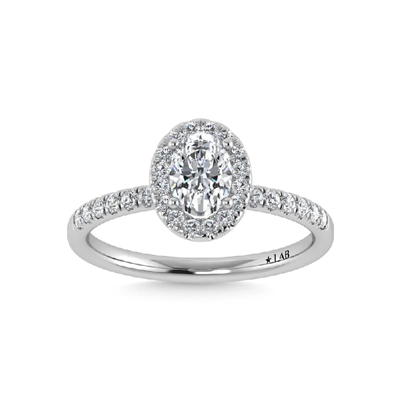 Ladies wedding rings enduring love -14K White Gold Lab Grown Diamond  1 3/4 Ct.Tw. Shank Oval Shape Halo Engagement Ring