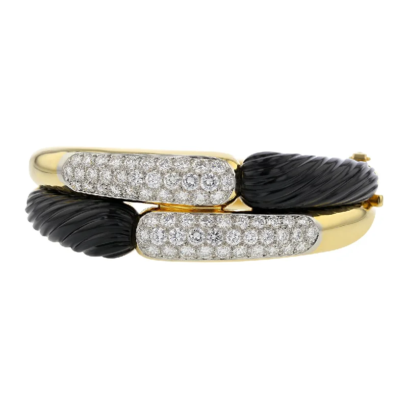 ladies-star-multi-strand-bracelets-18K Yellow Gold Diamond and Onyx Bangle Bracelet