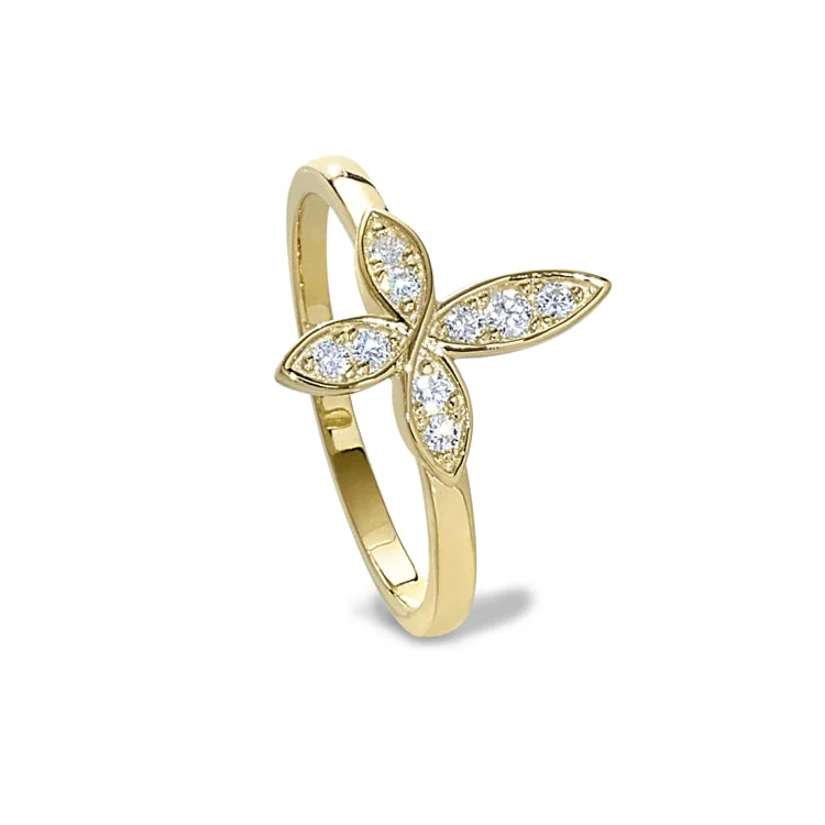 Ladies rings elegant shine -Gold Finish Sterling Silver Micropave Marquis Cross Ring with Simulated Diamonds - size 5