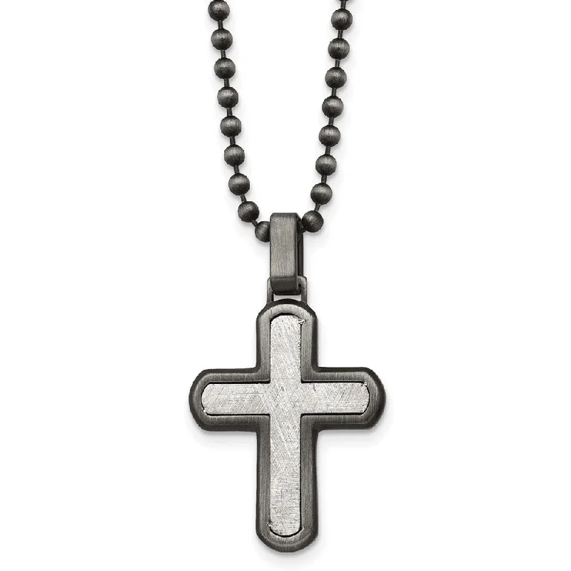 ladies-modern-y-drop-necklaces-Stainless Steel & Antiqued White Bronze Plated Cross Necklace, 22 Inch