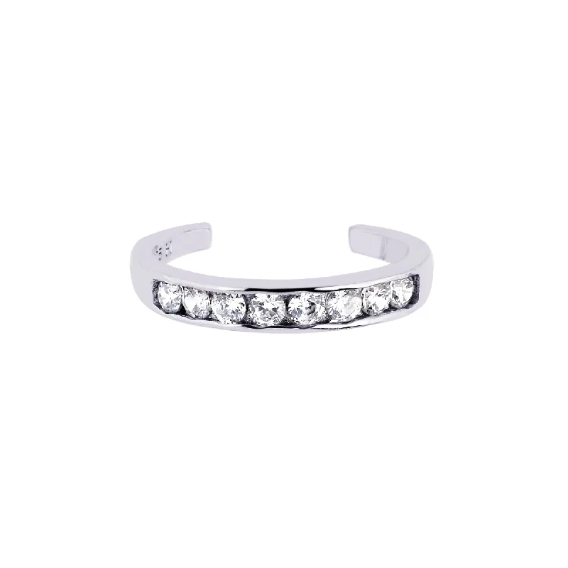 Ladies rings sculpted shine -Silver Channel Set CZ Toe Ring