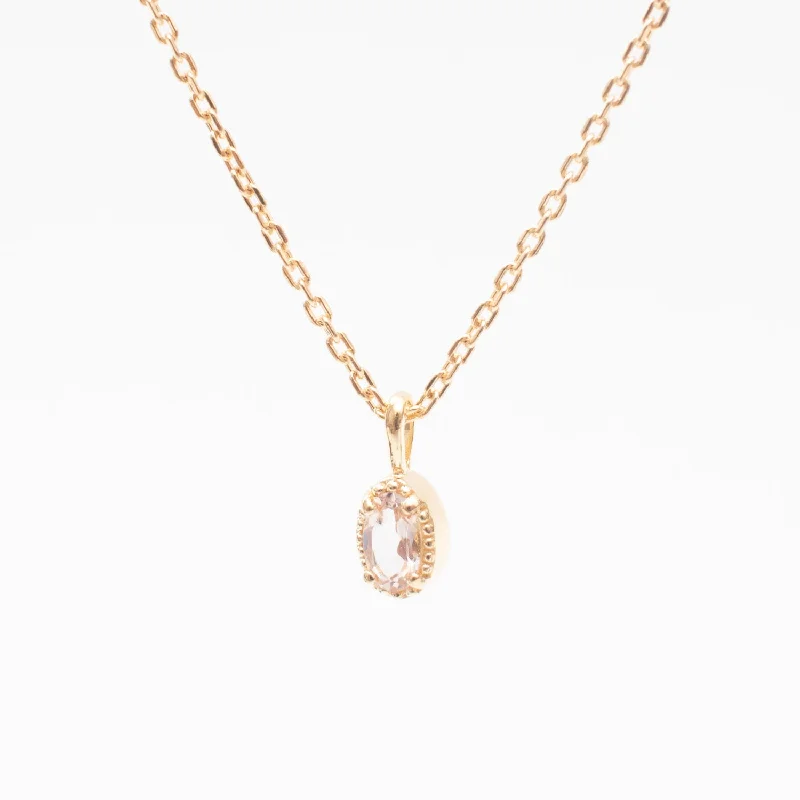 ladies-artisan-box-chain-necklaces-Gold Vermeil Oval Milgrain Edge Morganite Necklace