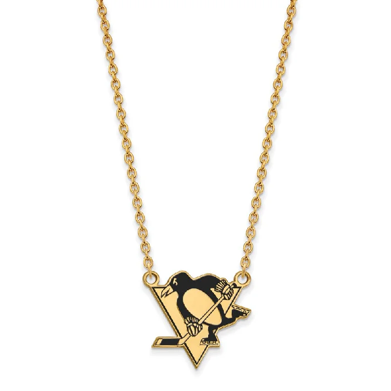 ladies-gold-diamond-necklaces-SS 14k Yellow Gold Plated NHL Penguins LG Enamel Necklace, 18 Inch