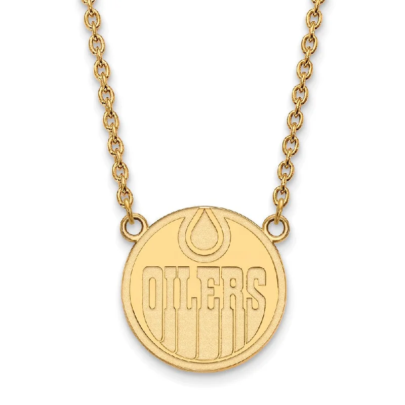 ladies-unique-box-chain-necklaces-10k Yellow Gold NHL Edmonton Oilers Large Necklace, 18 Inch