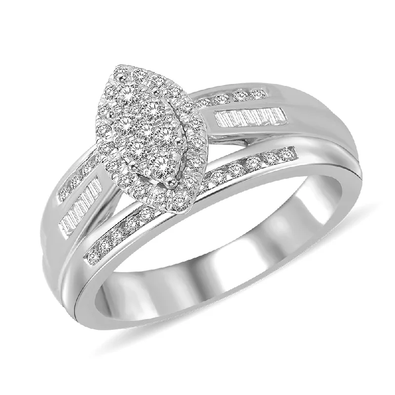 Ladies wedding rings dramatic vows -Marquise Shape 1/2 Ctw Diamond Engagement Ring in Sterling Silver