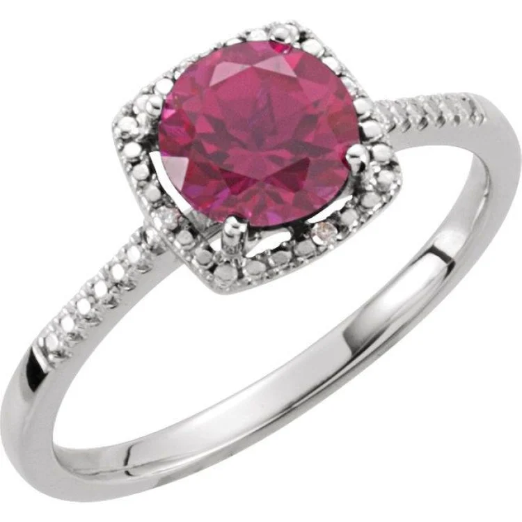 Ladies rings for snowy vibes -Sterling Silver Lab-Grown Ruby & .01 CTW Natural Diamond Ring