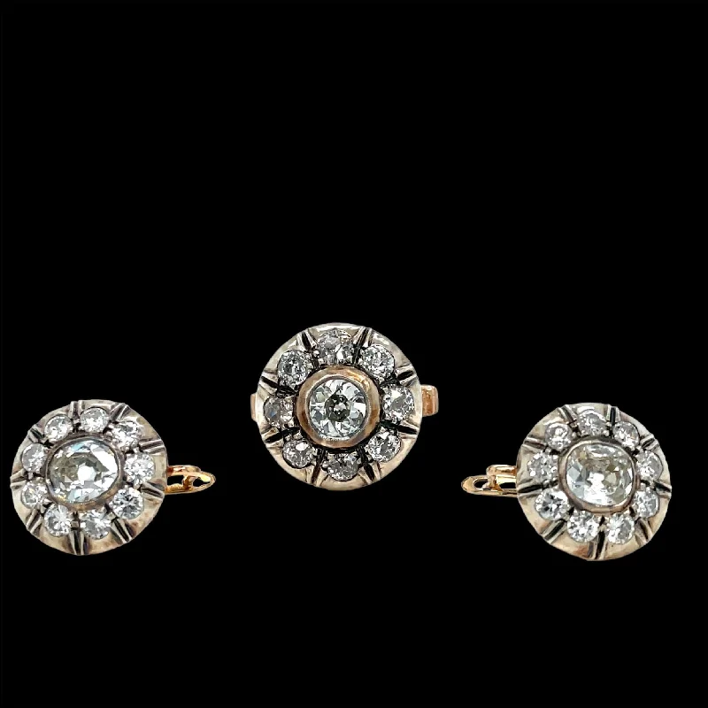 Ladies earrings for chill vibes -Victorian Diamond Gold and Silver Ring and Earrings Set