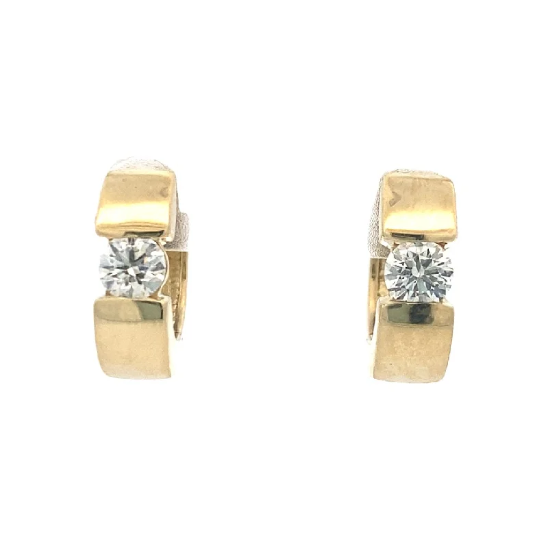 Ladies earrings with emerald shine -Estate 1/2ctw Diamond Huggie Earrings in Yellow Gold