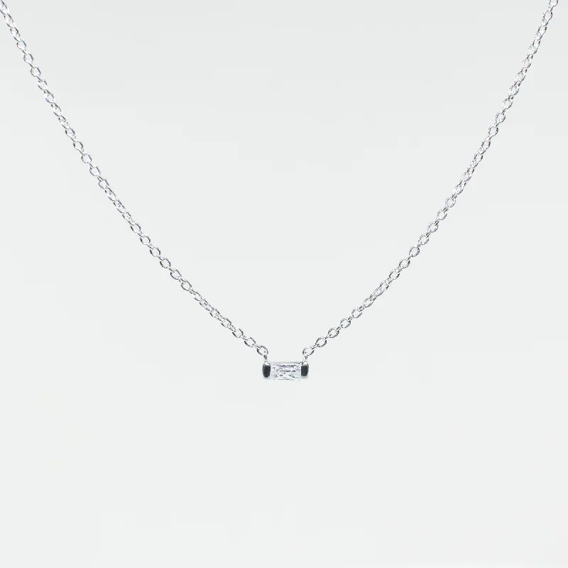 ladies-party-bar-pendant-necklaces-Silver Rectangle CZ Necklace