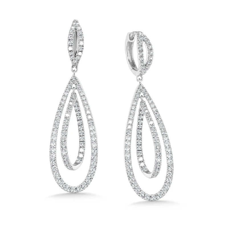 Ladies earrings for calm vibes -Diamond Double Drop Earrings in White Gold