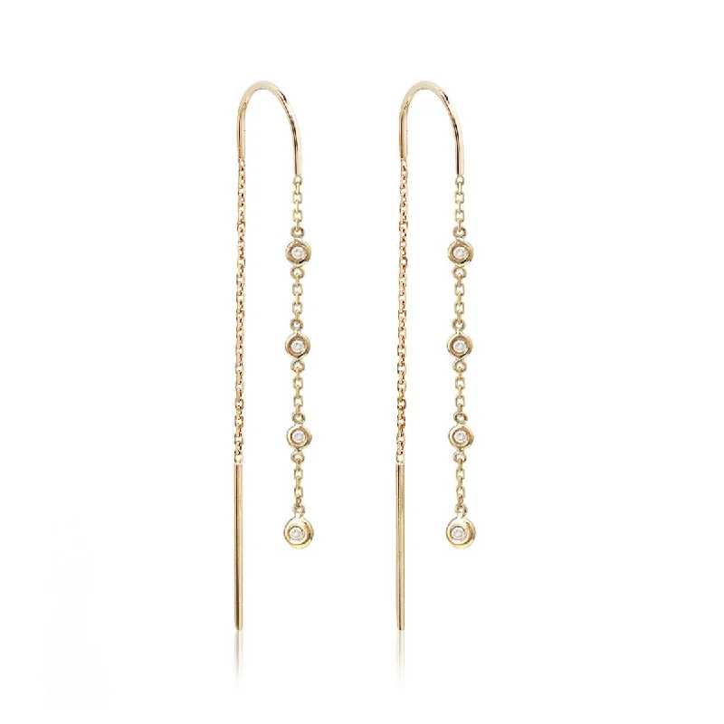 Ladies earrings for snowy vibes -Micro Bezel Diamond Drop Threader Earrings