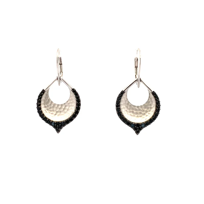 Ladies earrings with shimmering gems -Estate Black Spinel Drop Earrings in SIlver by Gabriel NY