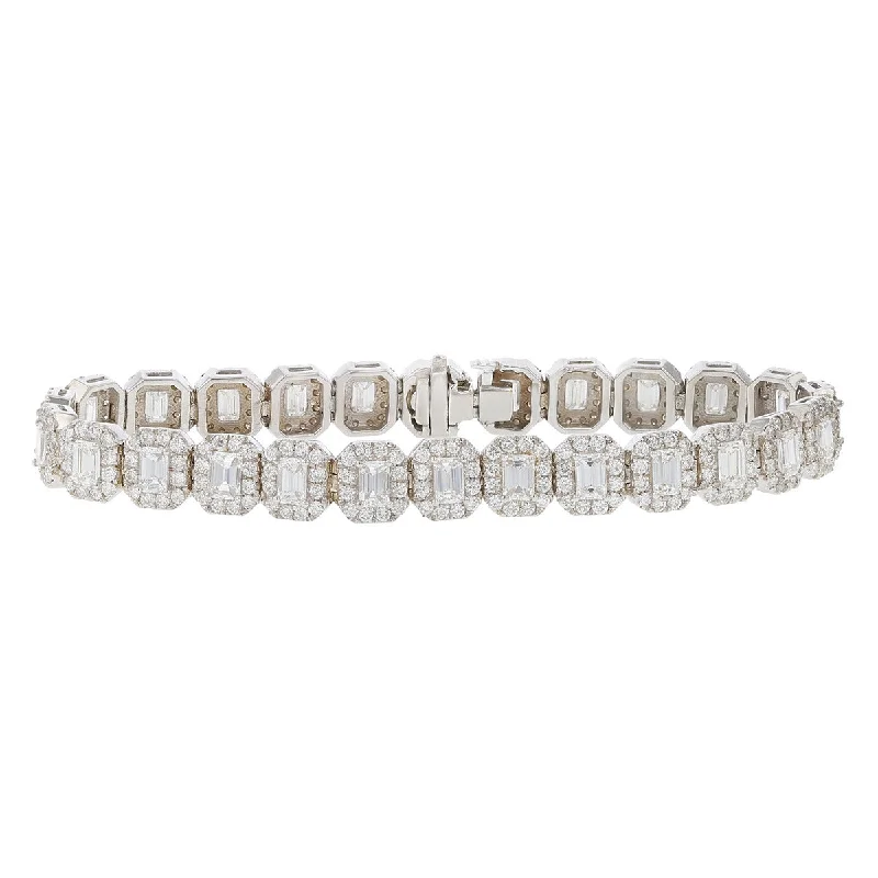 ladies-flower-rigid-link-bracelets-Emerald-cut Diamond Halo Bracelet