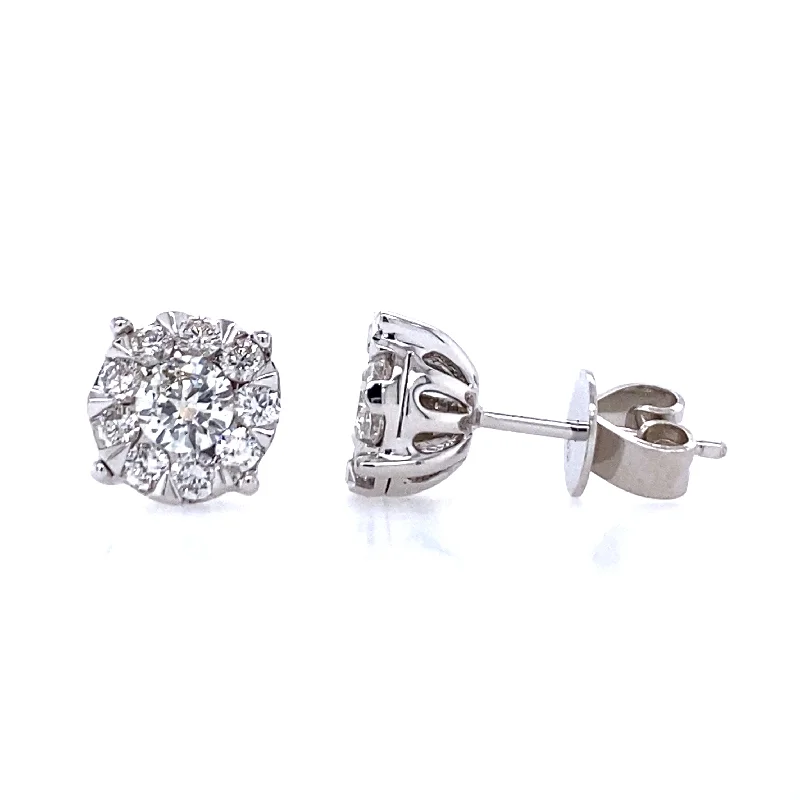 Ladies earrings organic shine -Estate Diamond Cluster Stud Earrings in White Gold