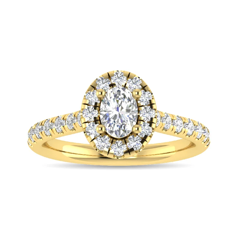 Ladies wedding rings for lifelong promises -Diamond 1 Ct.Tw. Oval Shape Engagement Ring in 10K Yellow Gold