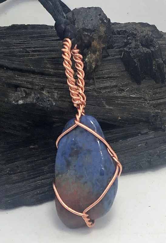 ladies-bar-pendant-silver-necklaces-Dumortierite Copper Pendant Necklace