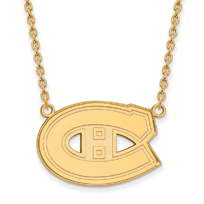 ladies-custom-figaro-chain-necklaces-14k Yellow Gold NHL Montreal Canadiens Large Necklace, 18 Inch