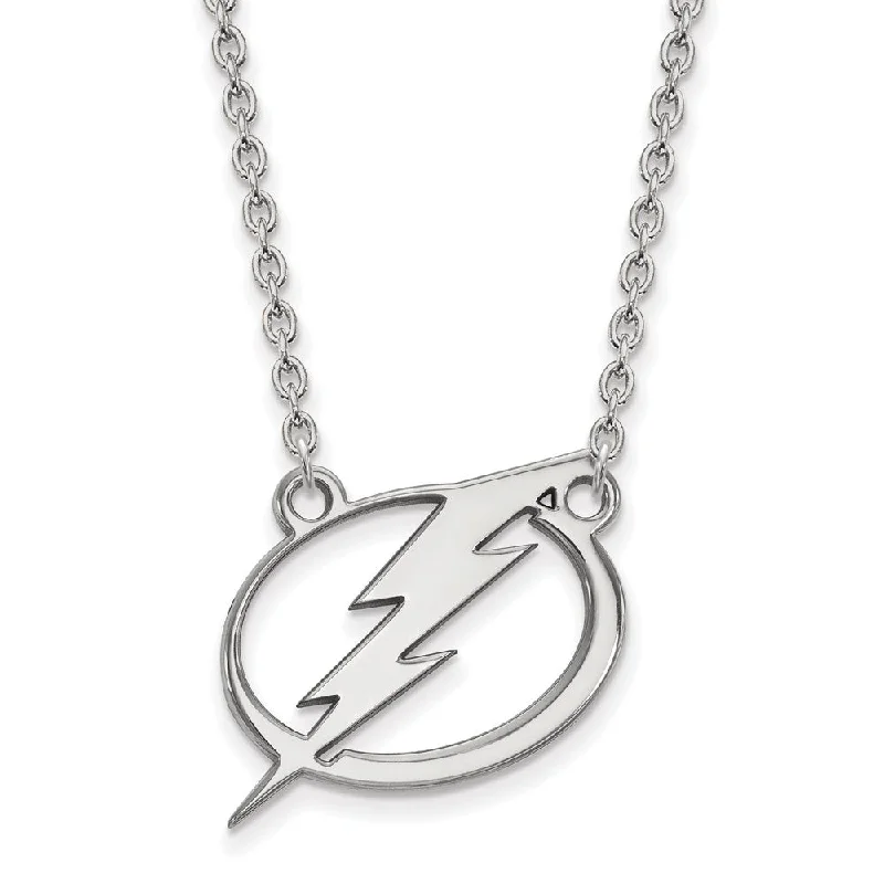 ladies-everyday-bar-pendant-necklaces-Sterling Silver NHL Tampa Bay Lightning Large Necklace, 18 Inch