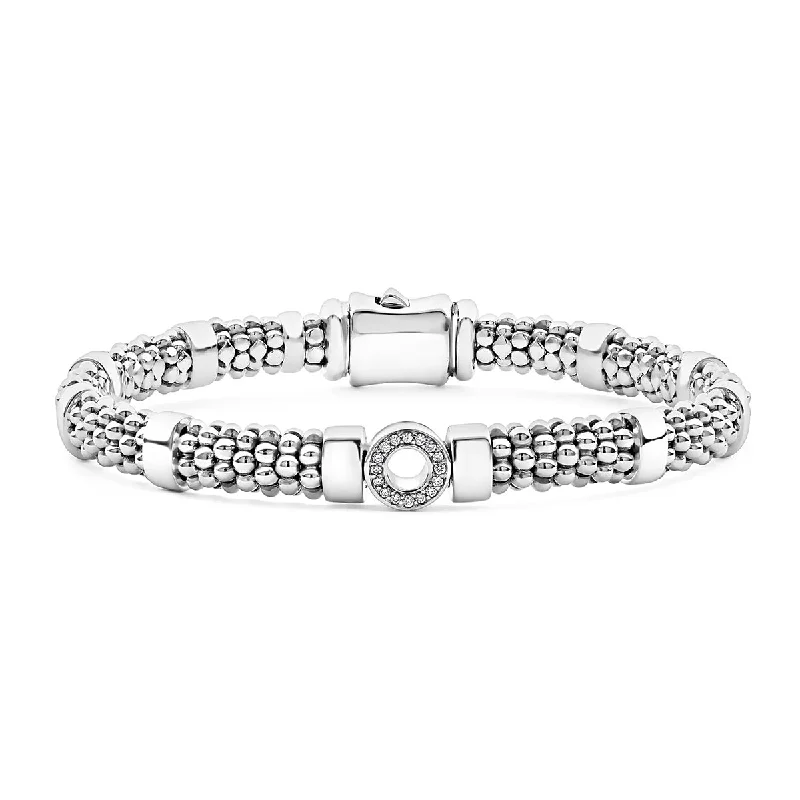 ladies-flower-leather-wrap-bracelets-Small Single Station Diamond Circle Caviar Bracelet