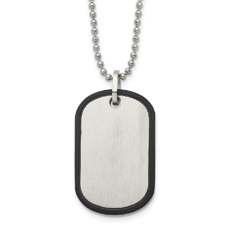 ladies-bar-pendant-silver-necklaces-Mens Stainless Steel Black Plated Edge Brushed Dog Tag Necklace, 22 In