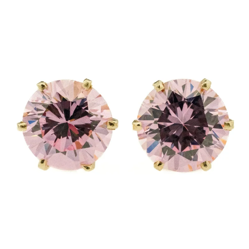 Ladies earrings graceful shine -Pink Cubic Zirconia Stud Earrings in 14K Yellow Gold