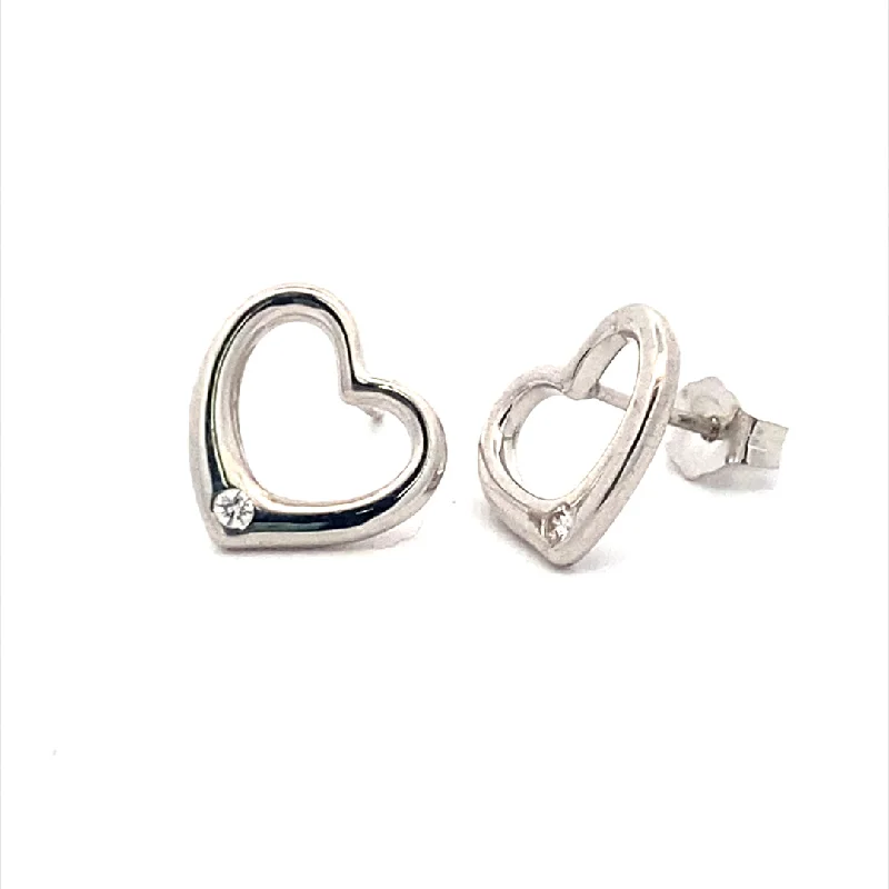 Ladies earrings for tech vibes -Diamond Accented Heart Earrings in Silver