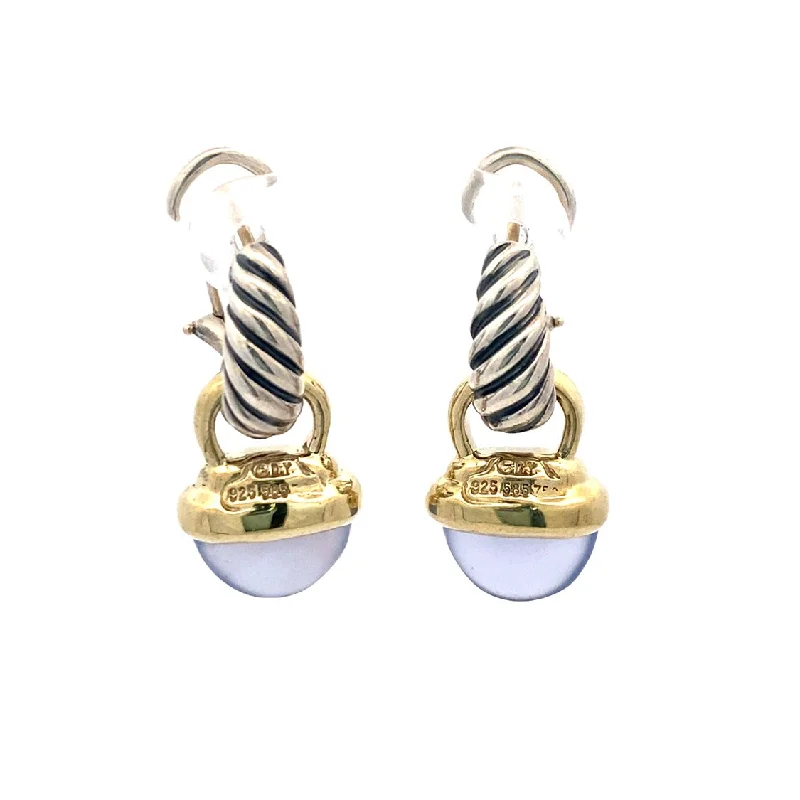 Ladies earrings tiered elegance -Estate Chalcedony Drop Earrings in Two-Tone Gold by David Yurman