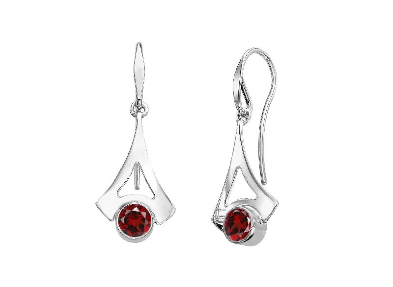 Ladies earrings with growl shine -Garnet Drop Earrings in Silver by E.L. Designs