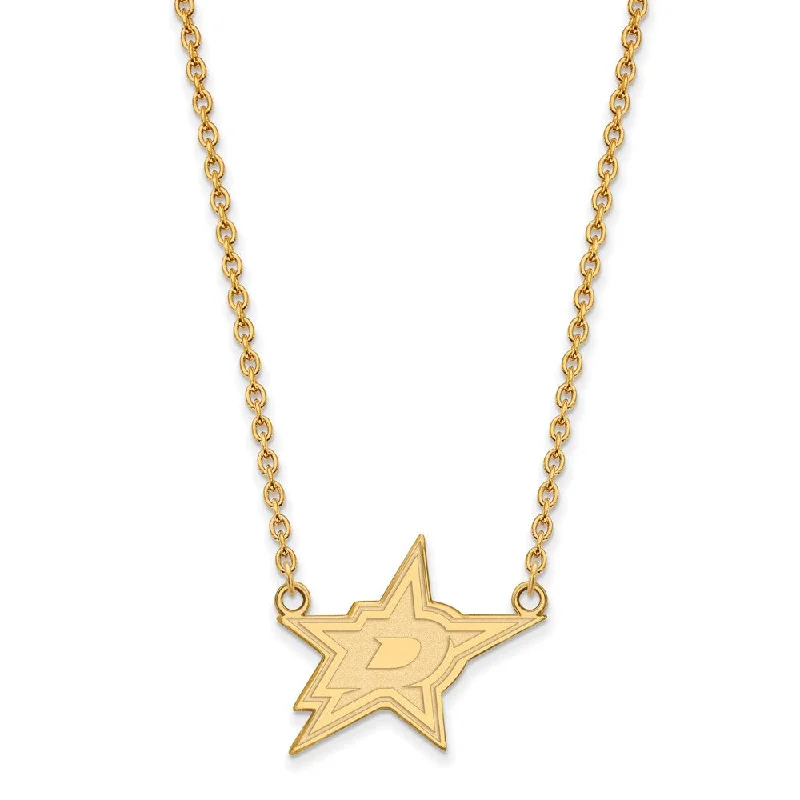 ladies-artisan-box-chain-necklaces-SS 14k Yellow Gold Plated NHL Dallas Stars Large Necklace, 18 Inch